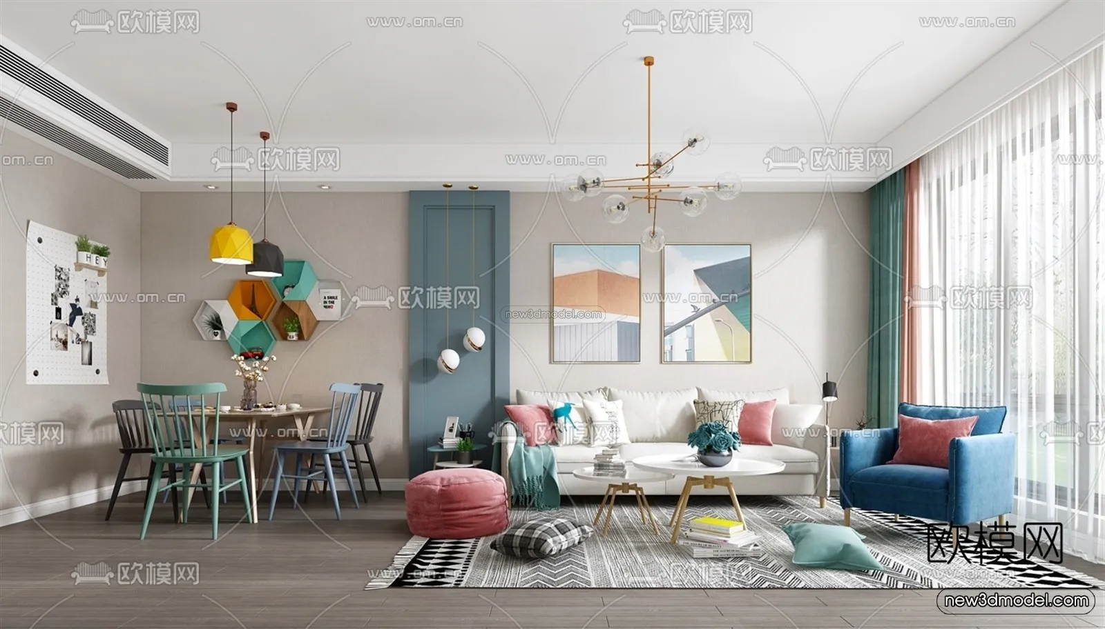Morandi Style Interior 3D Blocks – Living Room 3D Scene – 026 – VRAY
