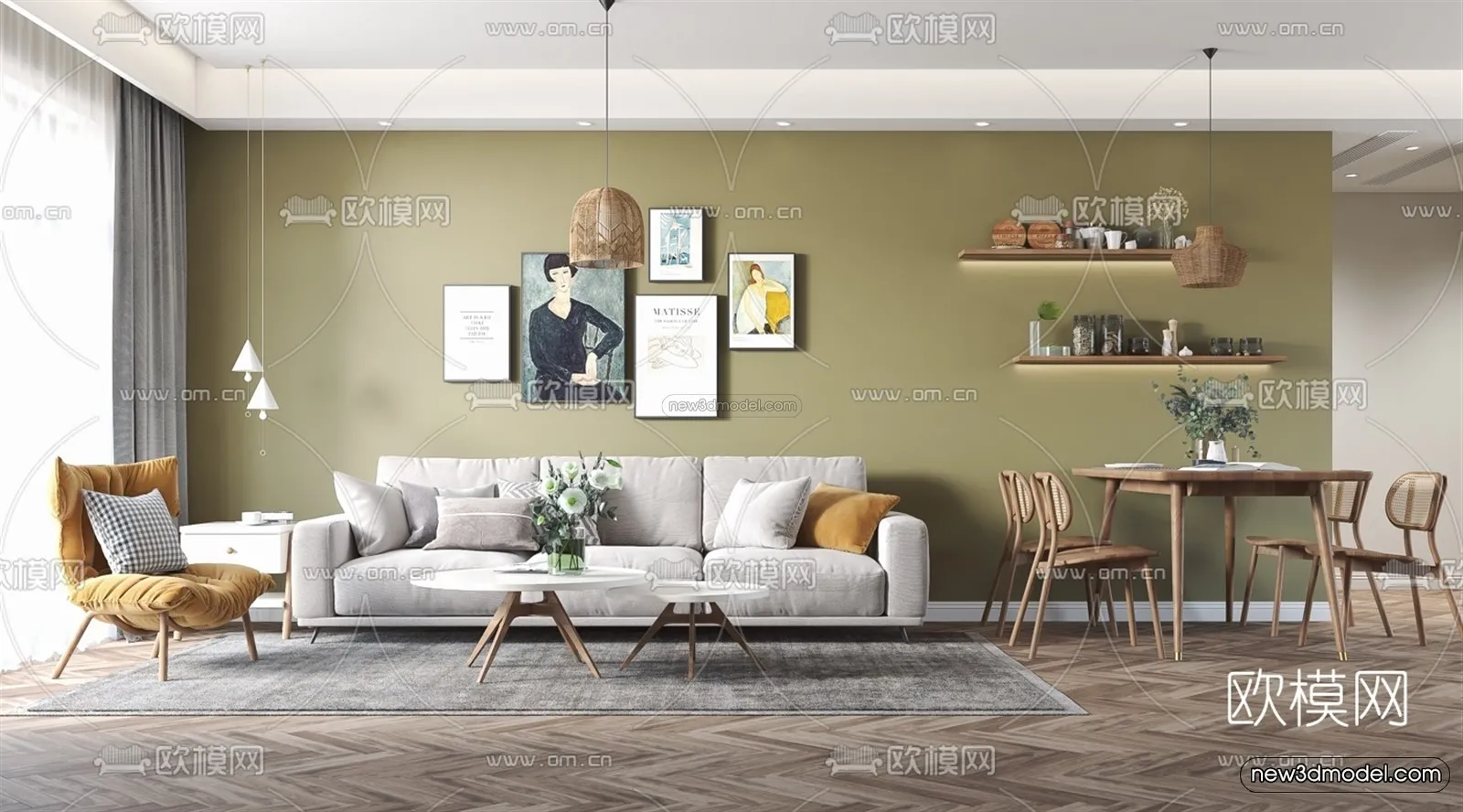 Morandi Style Interior 3D Blocks – Living Room 3D Scene – 027 – VRAY