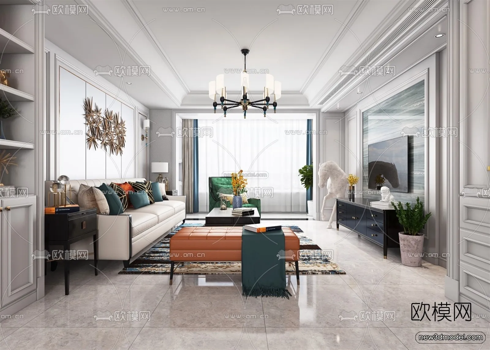 Morandi Style Interior 3D Blocks – Living Room 3D Scene – 037 – VRAY