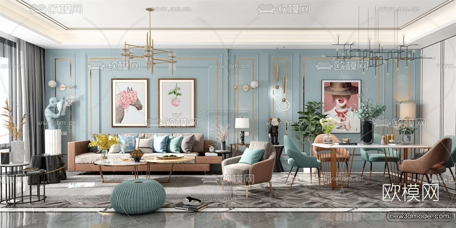 Morandi Style Interior 3D Blocks – Living Room 3D Scene – 038 – VRAY
