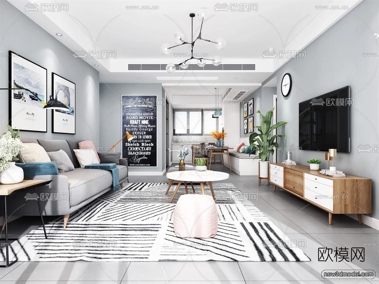 Morandi Style Interior 3D Blocks – Living Room 3D Scene – 048 – VRAY