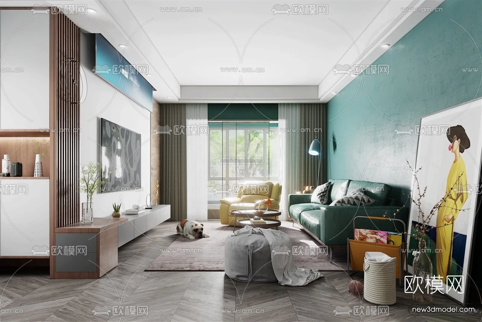Morandi Style Interior 3D Blocks – Living Room 3D Scene – 054 – VRAY