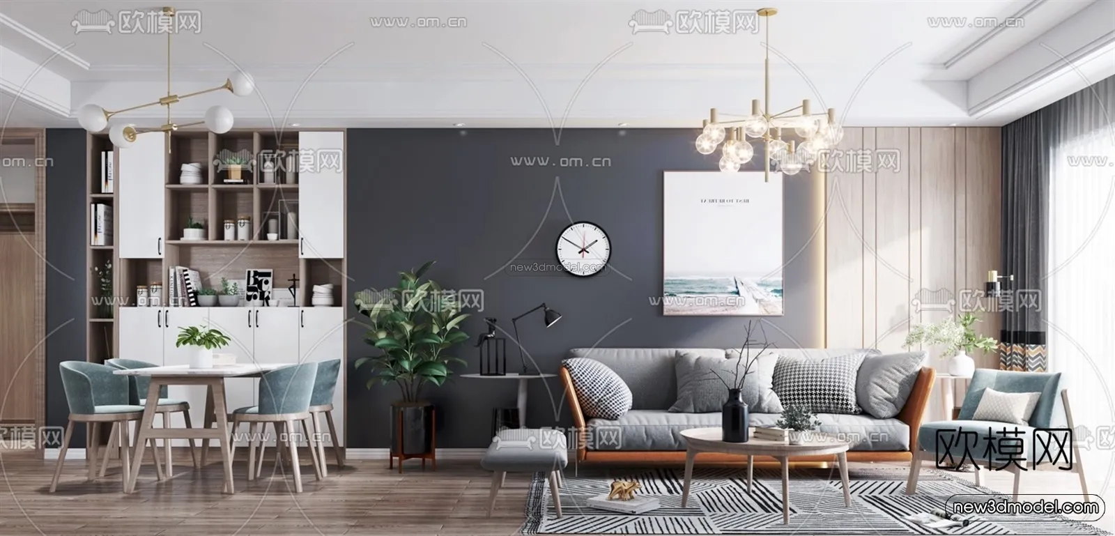 Morandi Style Interior 3D Blocks – Living Room 3D Scene – 063 – VRAY
