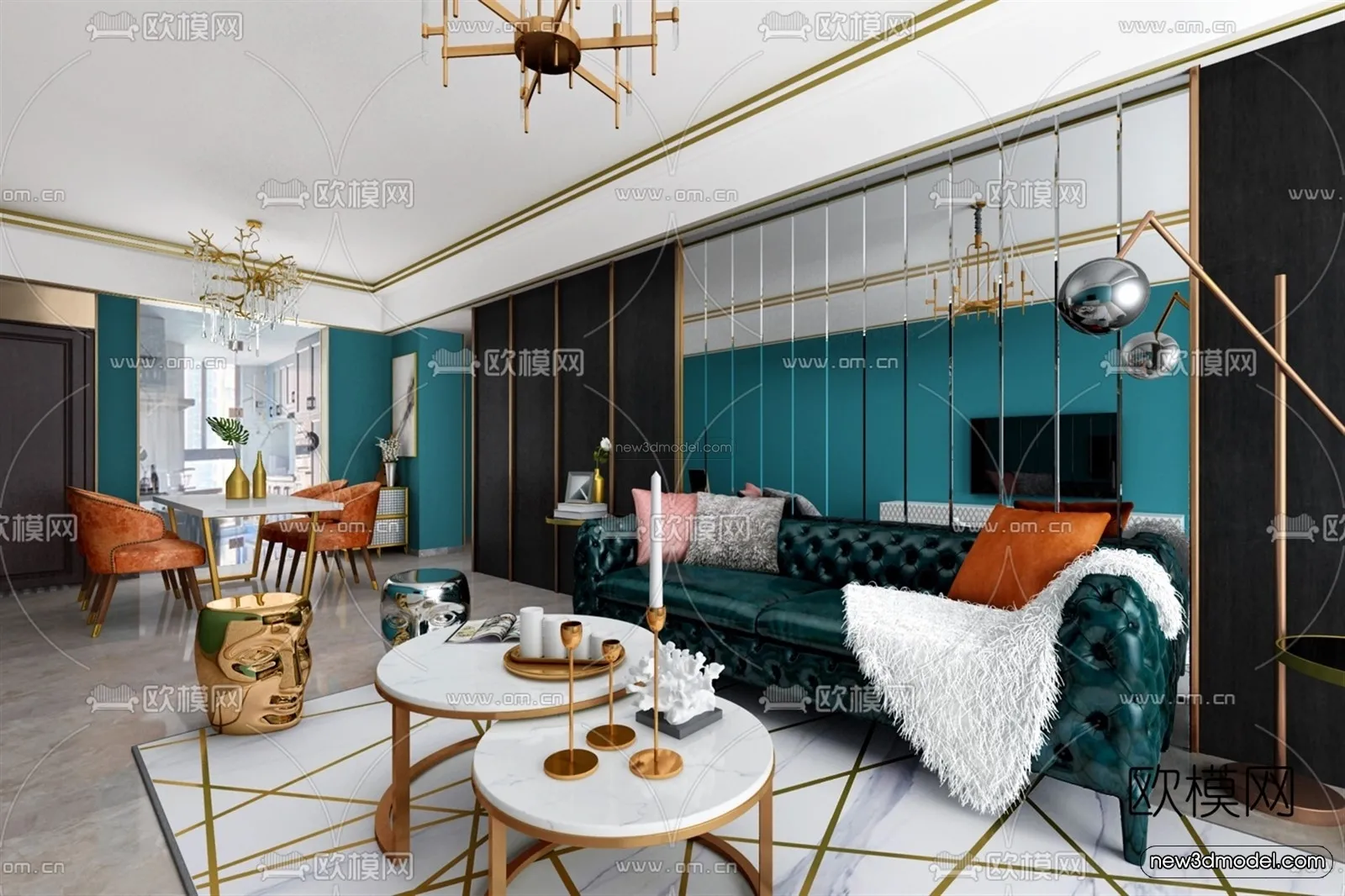Morandi Style Interior 3D Blocks – Living Room 3D Scene – 068 – VRAY