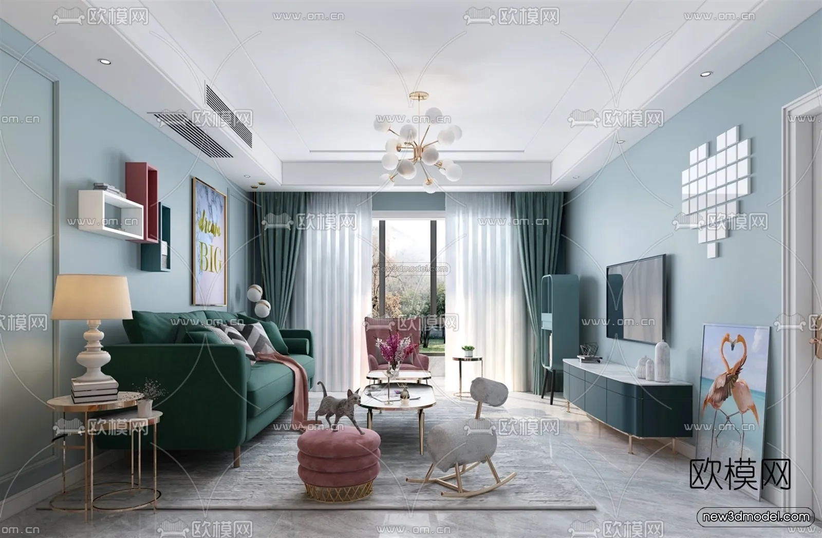 Morandi Style Interior 3D Blocks – Living Room 3D Scene – 069 – VRAY