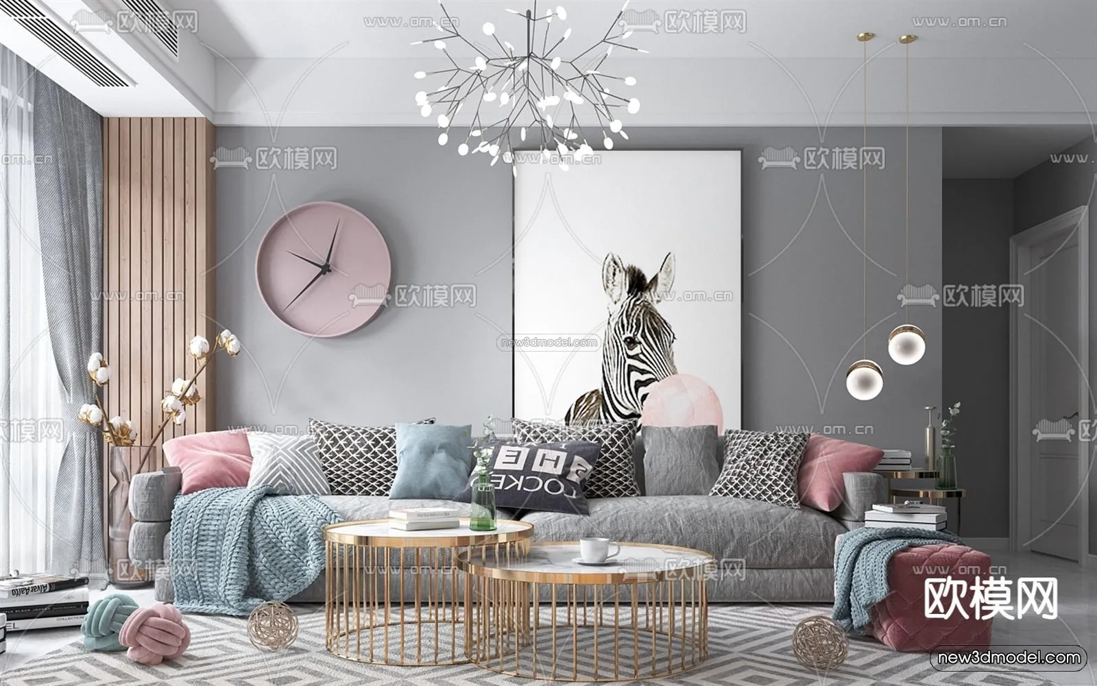 Morandi Style Interior 3D Blocks – Living Room 3D Scene – 071 – VRAY