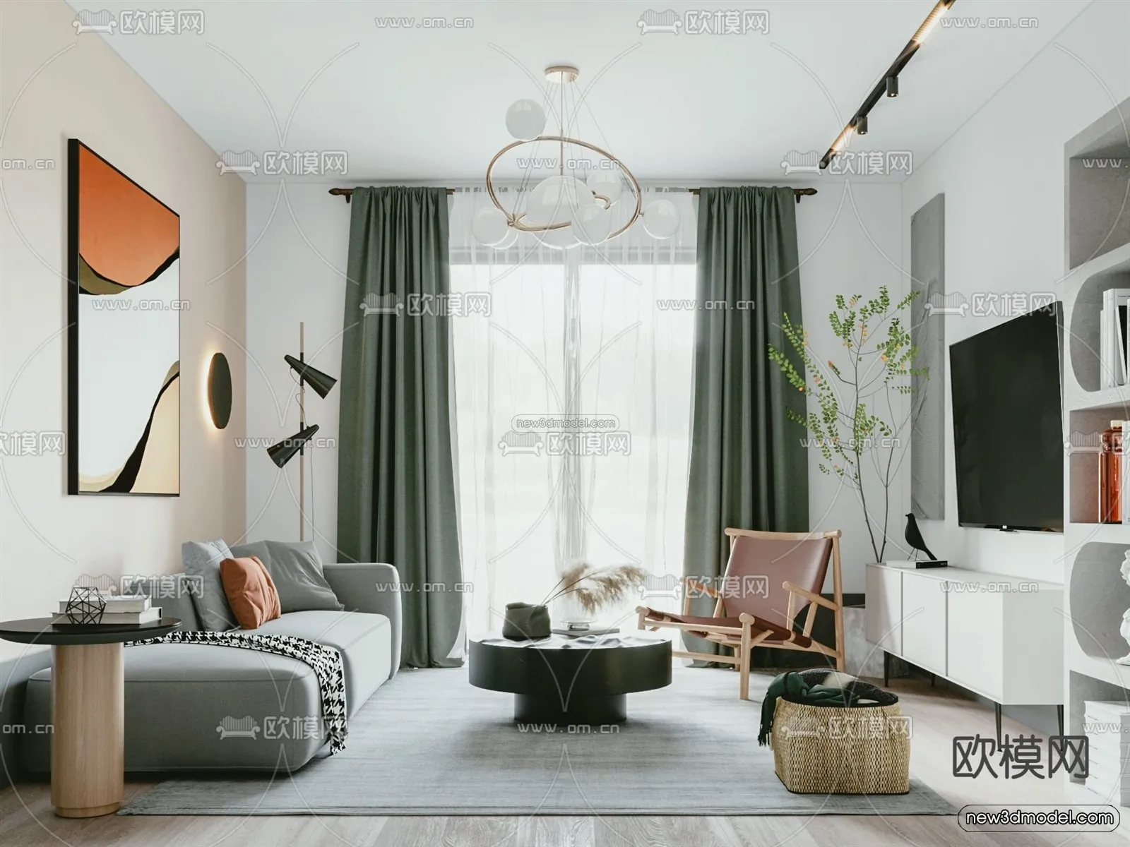 Morandi Style Interior 3D Blocks – Living Room 3D Scene – 076 – VRAY