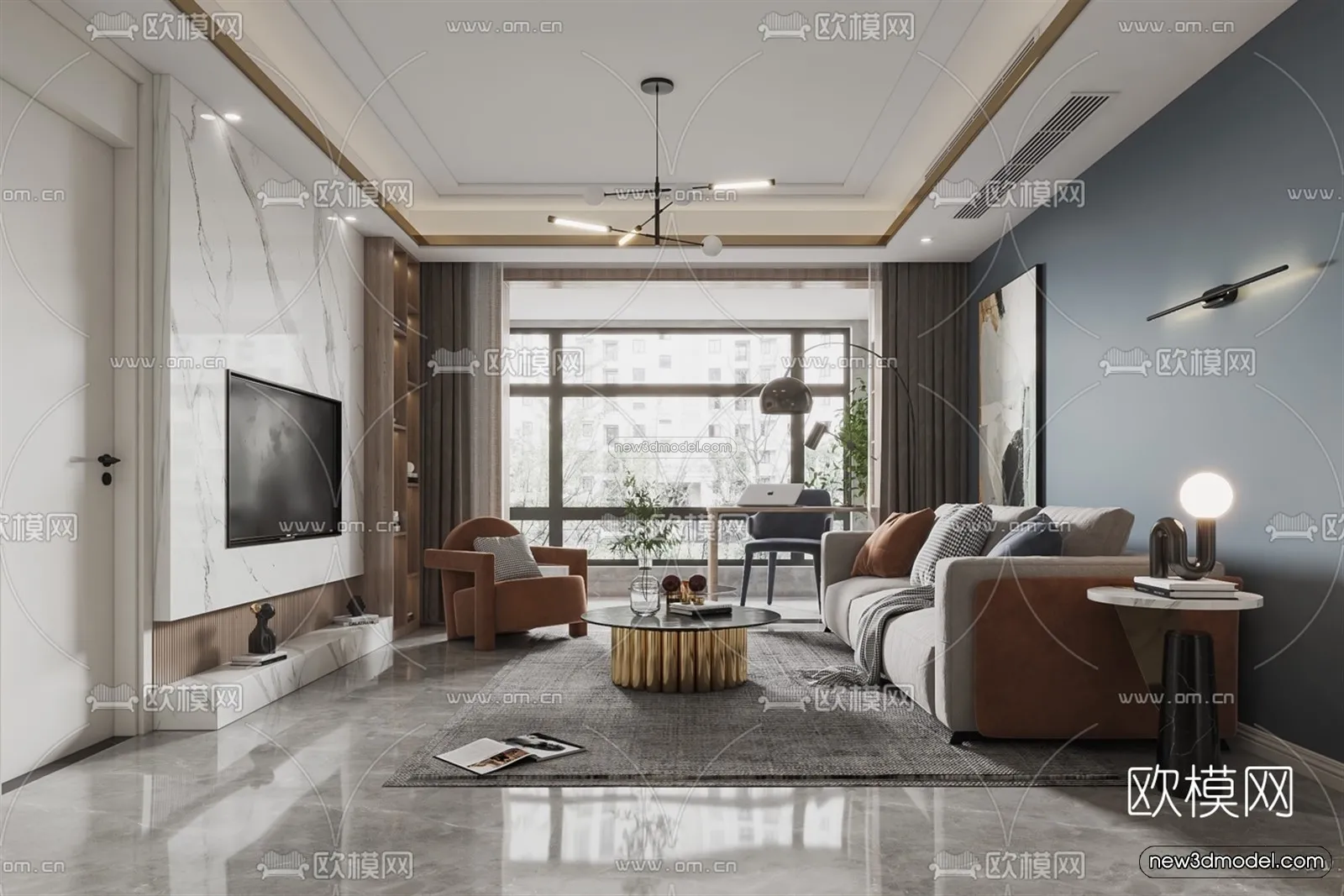 Morandi Style Interior 3D Blocks – Living Room 3D Scene – 101 – VRAY