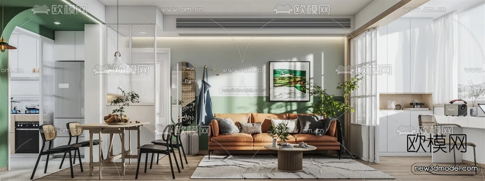 Morandi Style Interior 3D Blocks – Living Room 3D Scene – 102 – VRAY