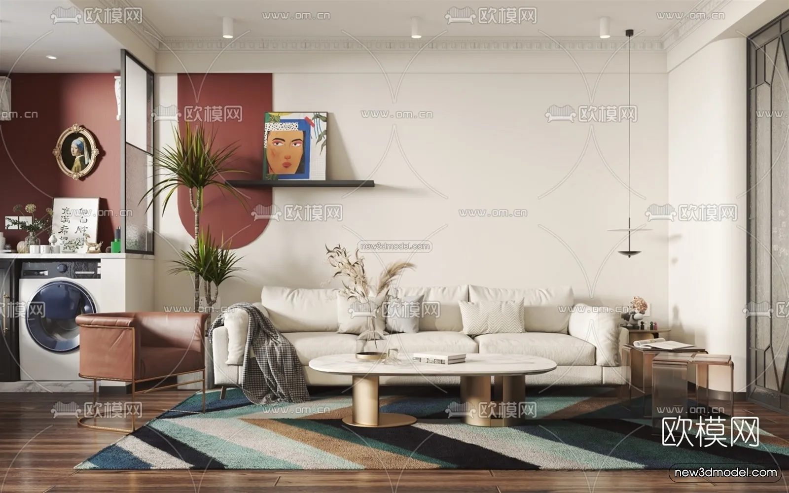 Morandi Style Interior 3D Blocks – Living Room 3D Scene – 103 – VRAY