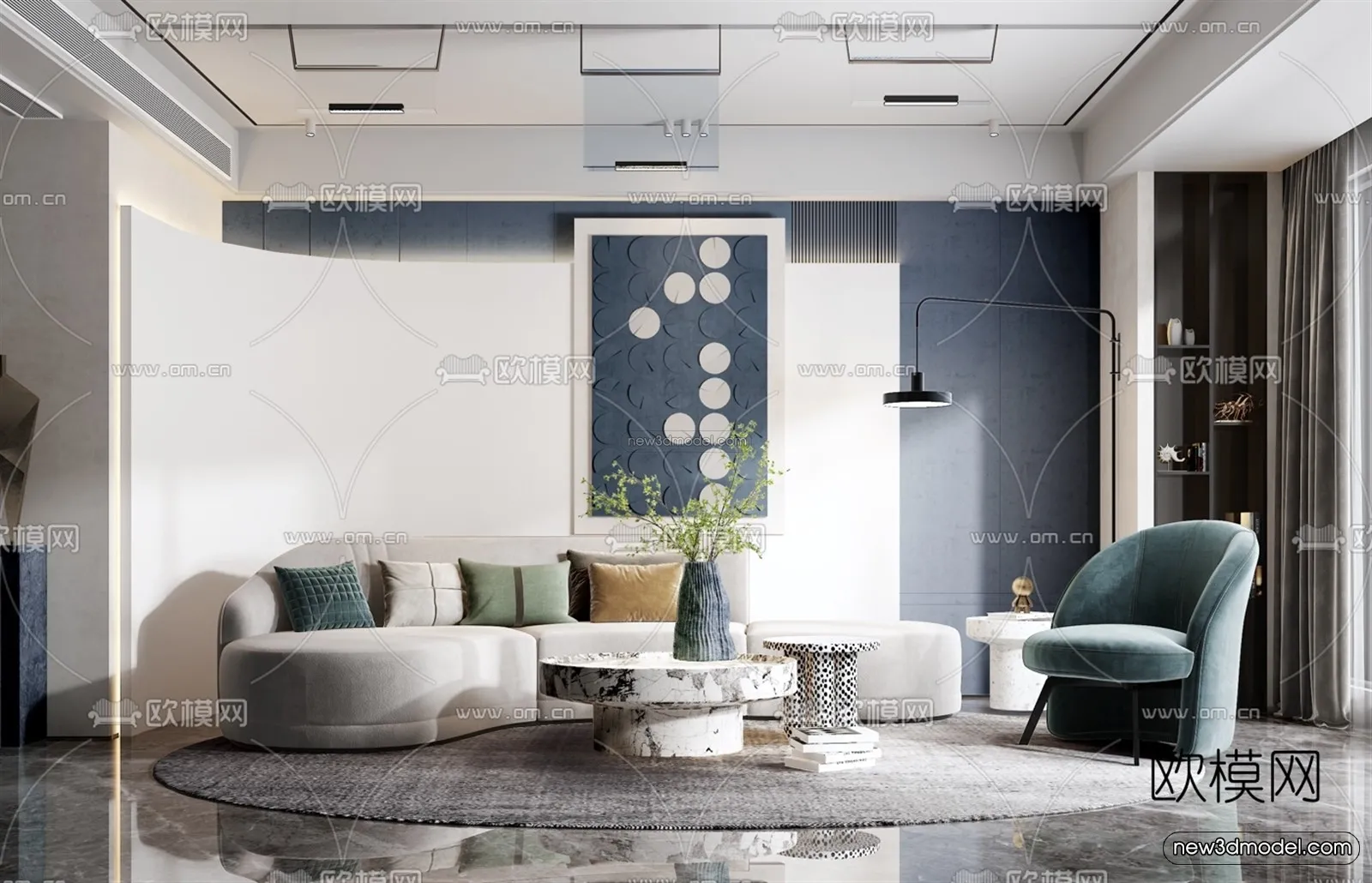 Morandi Style Interior 3D Blocks – Living Room 3D Scene – 105 – VRAY