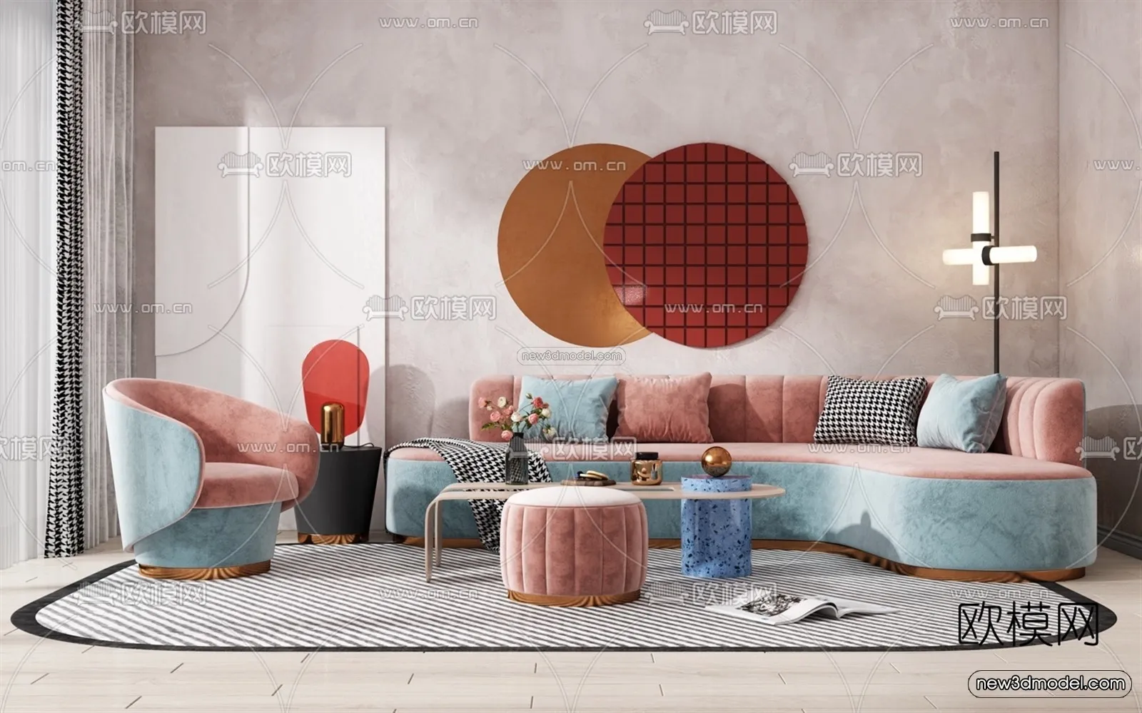 Morandi Style Interior 3D Blocks – Living Room 3D Scene – 107 – VRAY