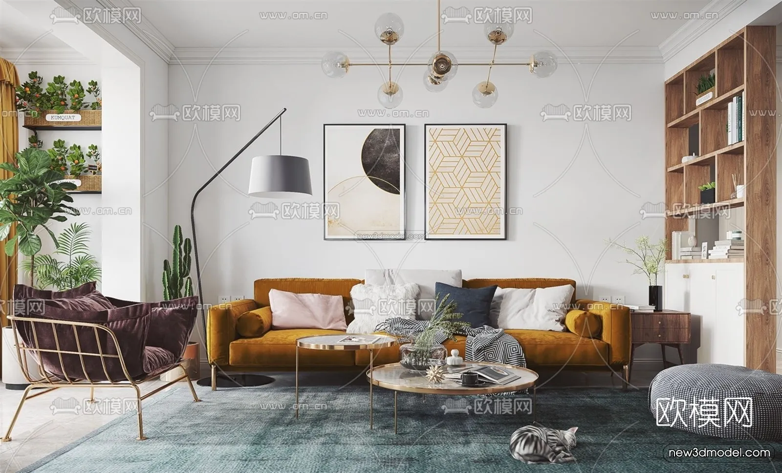 Morandi Style Interior 3D Blocks – Living Room 3D Scene – 108 – VRAY