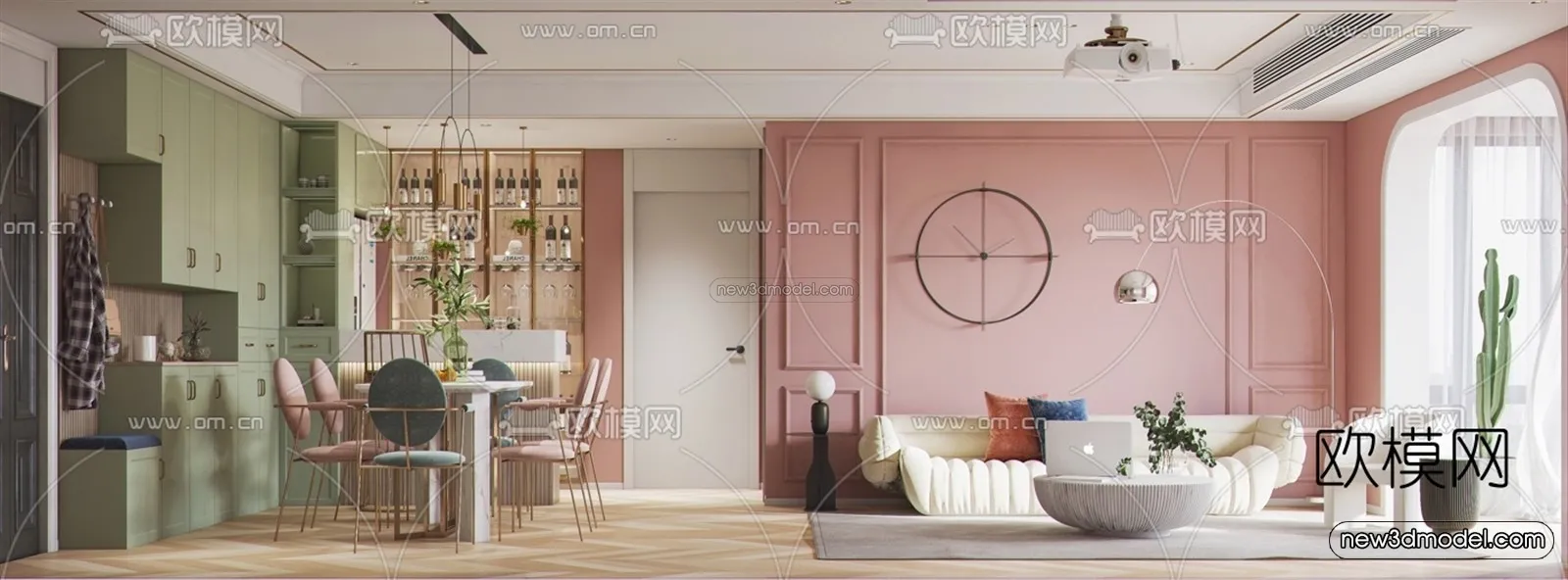 Morandi Style Interior 3D Blocks – Living Room 3D Scene – 115 – VRAY