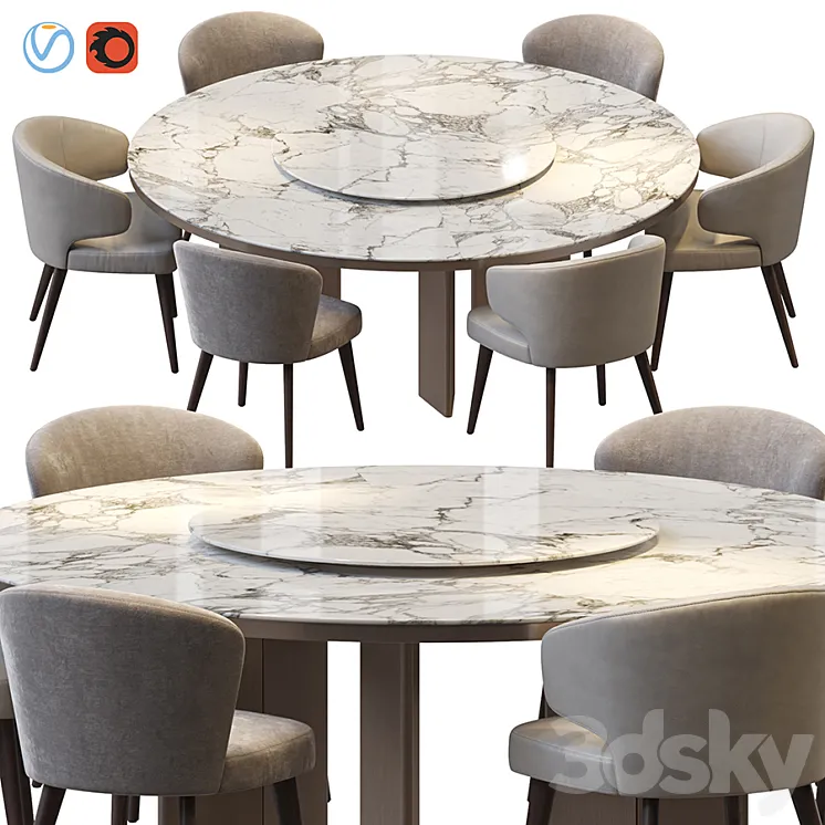 MORGAN MARBLE TABLE AND ASTON DINING CHAIR 3DS Max Model