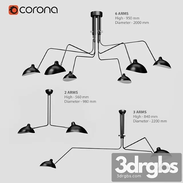 Mouille ceiling 2, 3, 6 arms