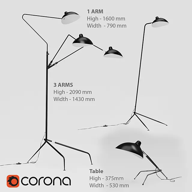 Mouille Floor. Table. 1. 3 arms. 3DSMax File