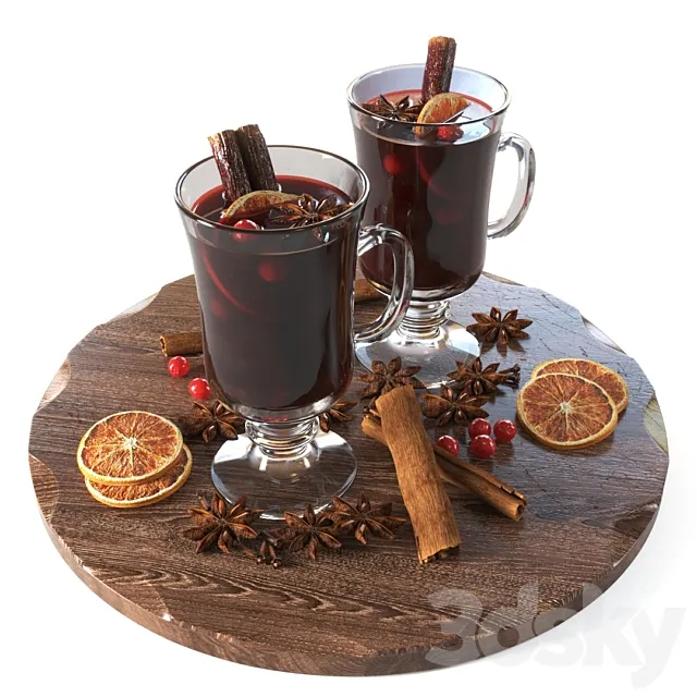 Mugs with Mulled Wine and Spices 3ds Max