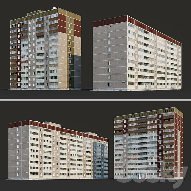 Multi-storey residential building (12 floors and 9 floors) 3DS Max Model