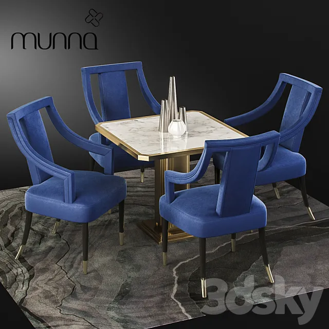 Munna Design dining set with CORSET Chair. Table and Decor 3DSMax File