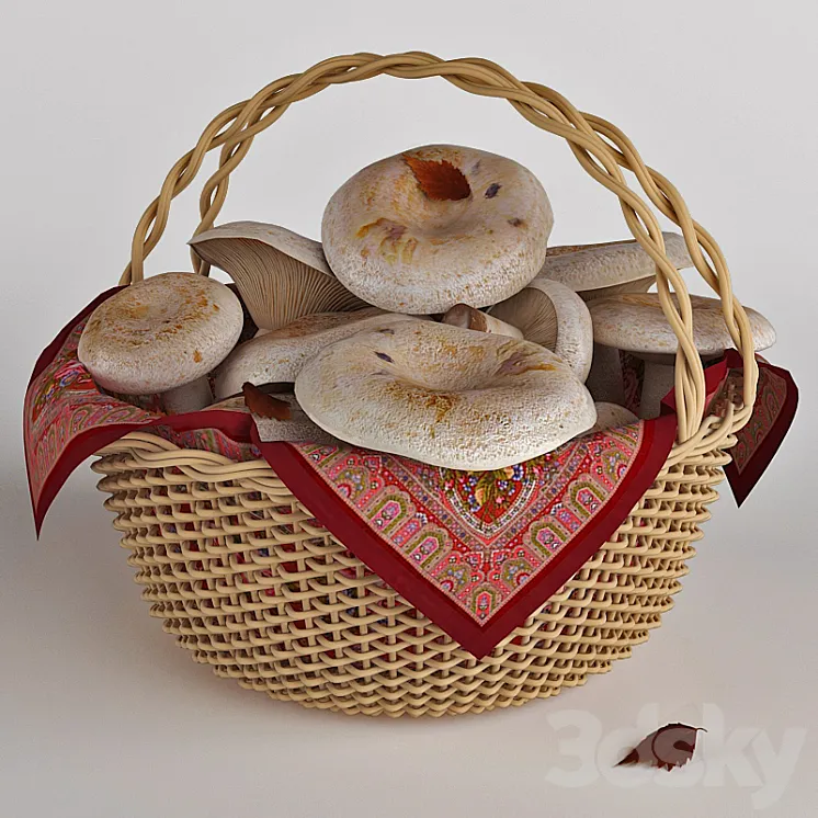 Mushrooms in a basket. White mushrooms 3DS Max
