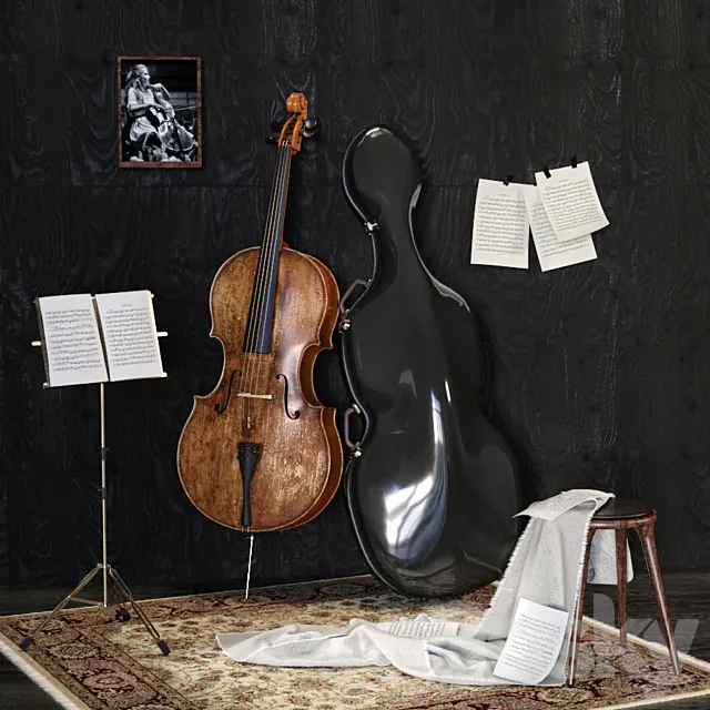 Music Set With Cello 3DSMax File