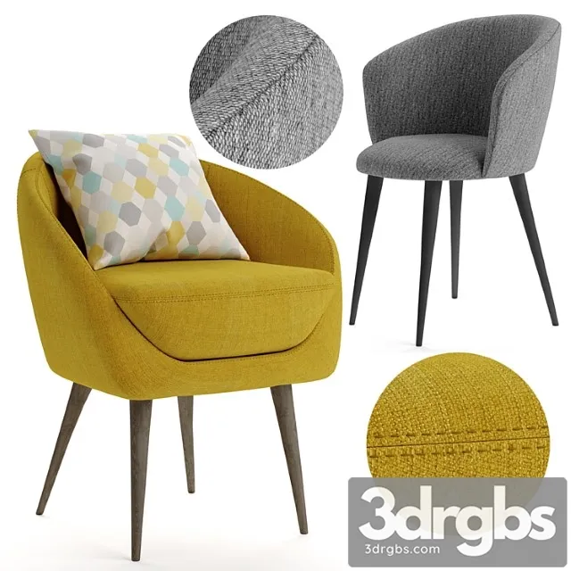 Mustard armchair witn gray stool 3dsmax Download