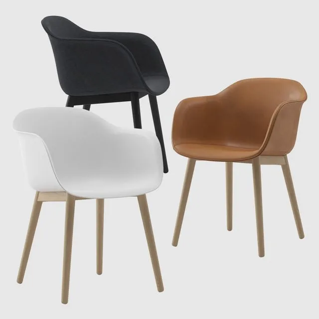 Muuto fiber armchair wood base 3dsMax Model
