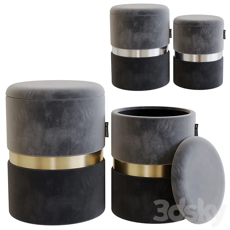 My interno. MY18A060GS (small + big) Set of 2 New-York ottomans (silver + gold) 3DS Max