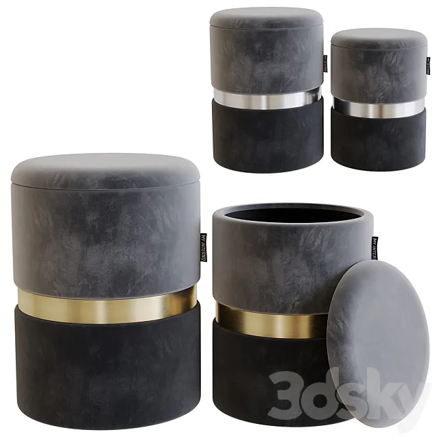 My interno. MY18A060GS (small + big) Set of 2 New-York ottomans (silver + gold) 3DSMax File