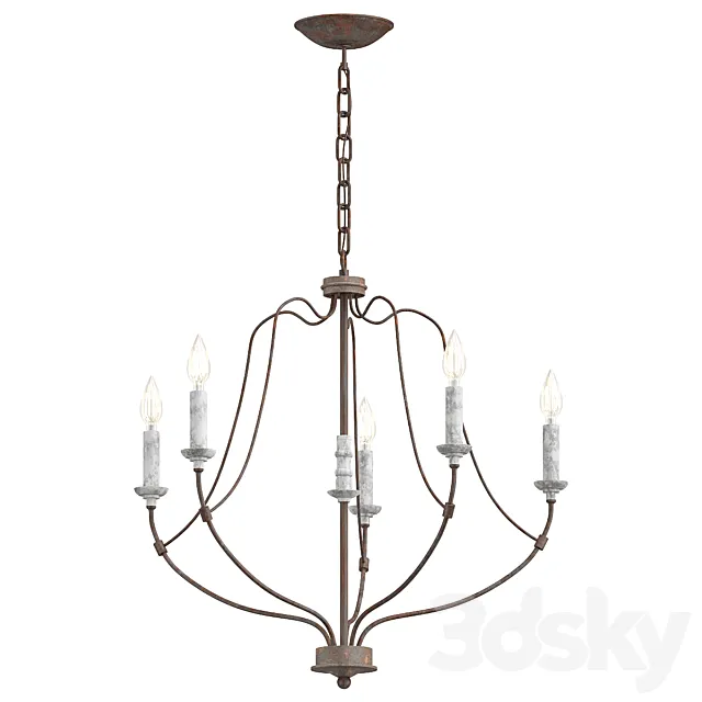 Nadia-Distressed-White-Wood-Five-Light-Chandelier 3ds Max