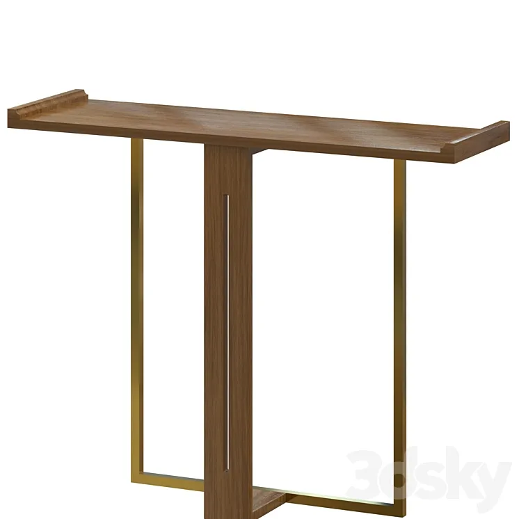 Narrow Console Table for Entryway Foyer Black Solid Wood & Gold Metal in Small 3DS Max