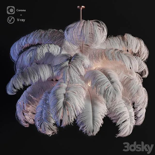 Natural Ostrich Feather Modern Chandelier 3dsMax Model