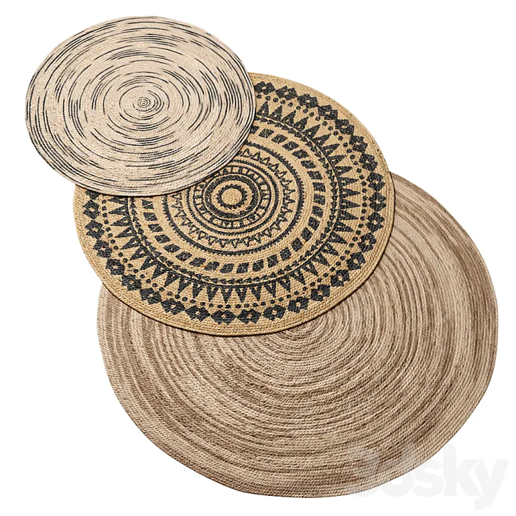 Natural Round Spiral Braided Jute Rug ornament 3DS Max Model