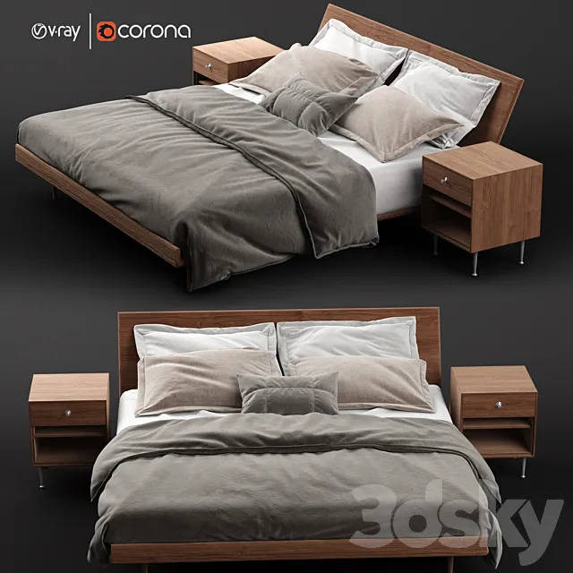 Nelson Thin Edge King Bed with Bedside Table 3ds Max