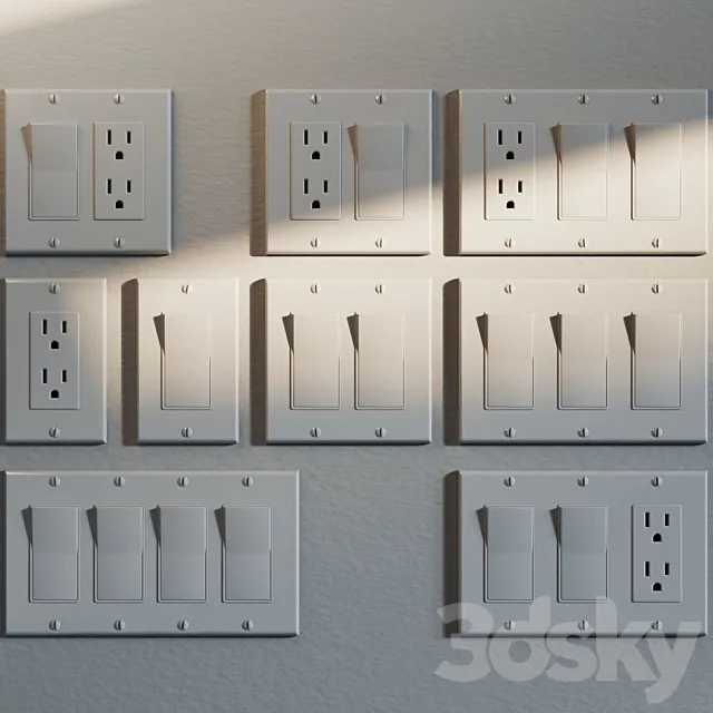 NEMA 5-15R Outlet & Rocker Light Switches 3DS Max Model