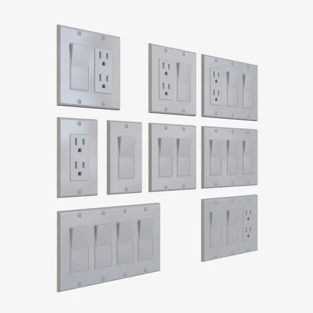 NEMA 5-15R Outlet & Rocker Light Switches 3dsMax Model