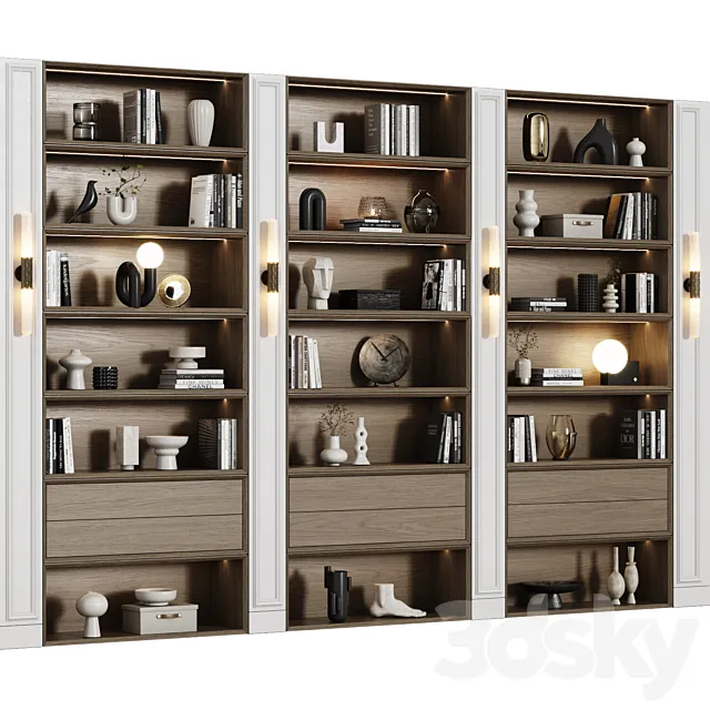 Neoclassical modular shelving unit 01 3ds Max