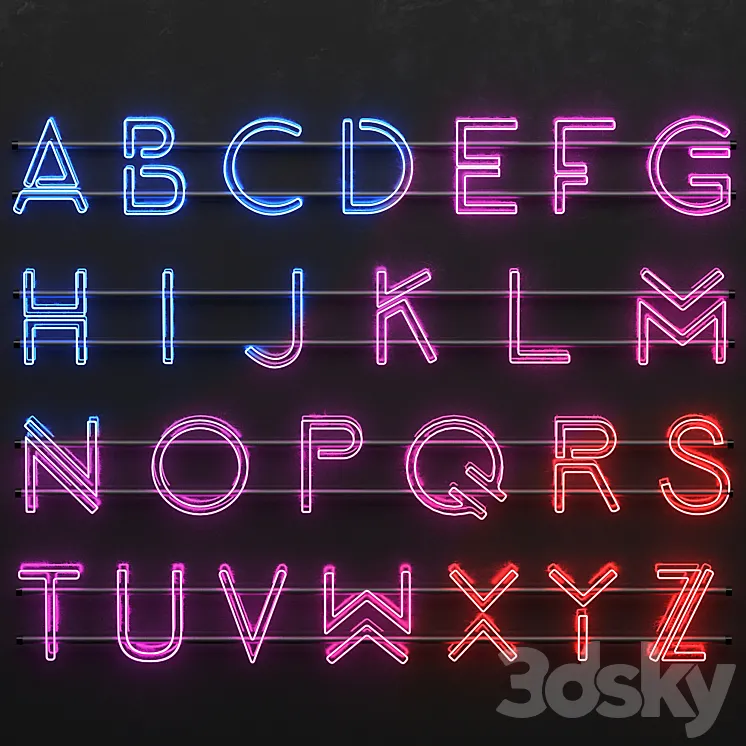 neon alphabet 3DS Max