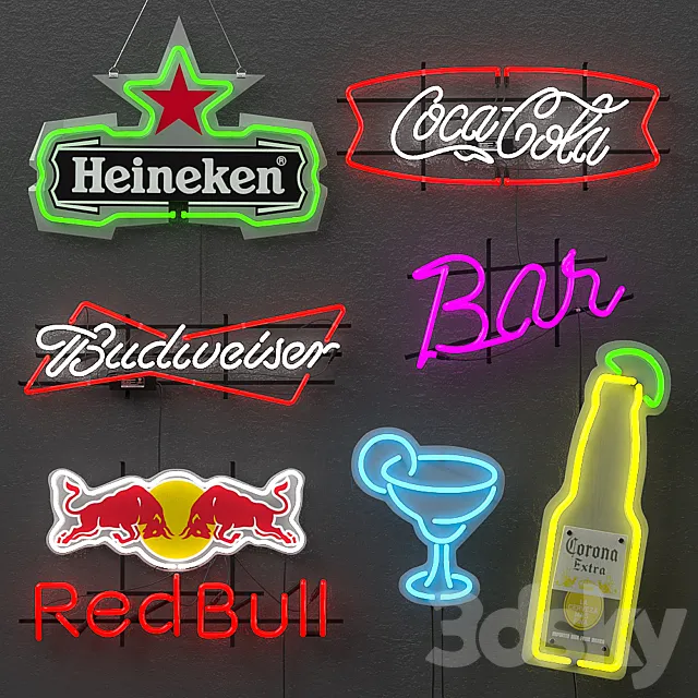 Neon Bar Signs 3DS Max Model