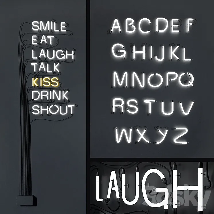 Neon letters (whole alphabet) 3DS Max