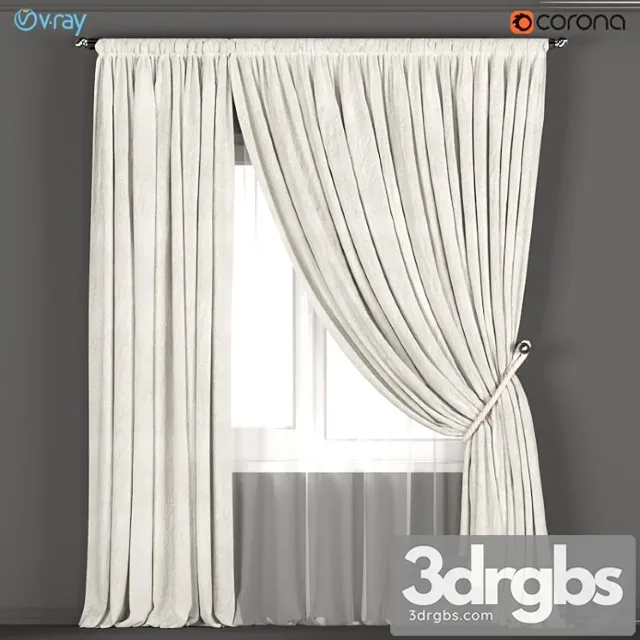 Neutral color curtains made of velvet with a garter on the rope + tulle. 3dsmax Download