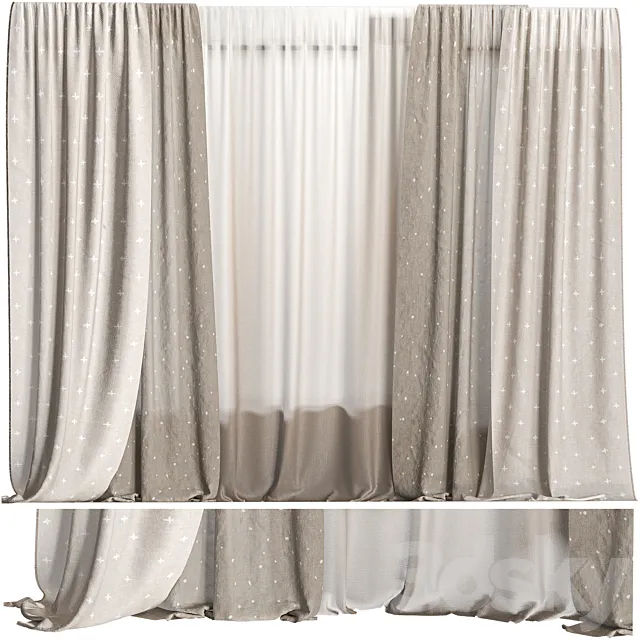 Neutral Curtains with Pattern 3ds Max