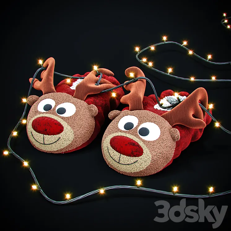 “New Year's slippers “”Deer of Santa Claus””” 3DS Max