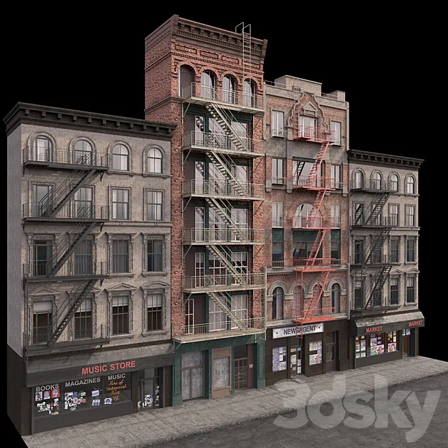 New York Brooklyn buildings fasads 3DS Max Model