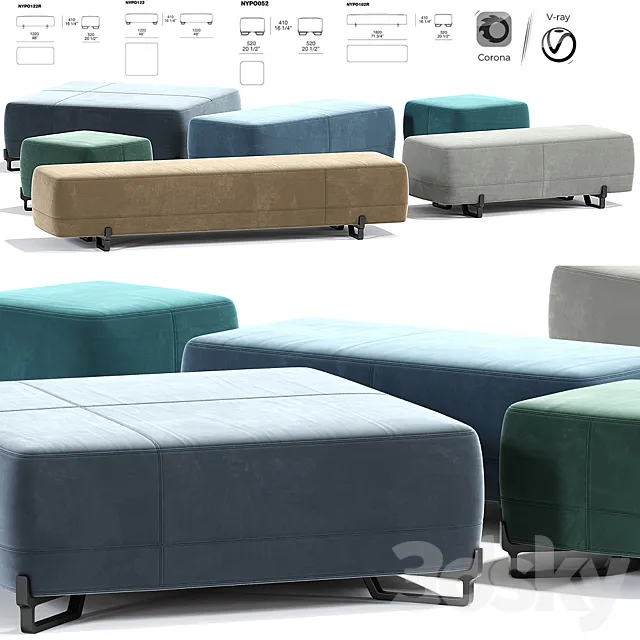 New York Poliform Pouf Set 3ds Max