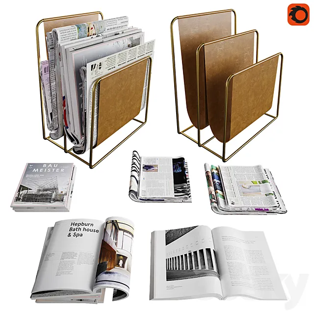 Newspaper box and set of magazines and newspapers 3DSMax File
