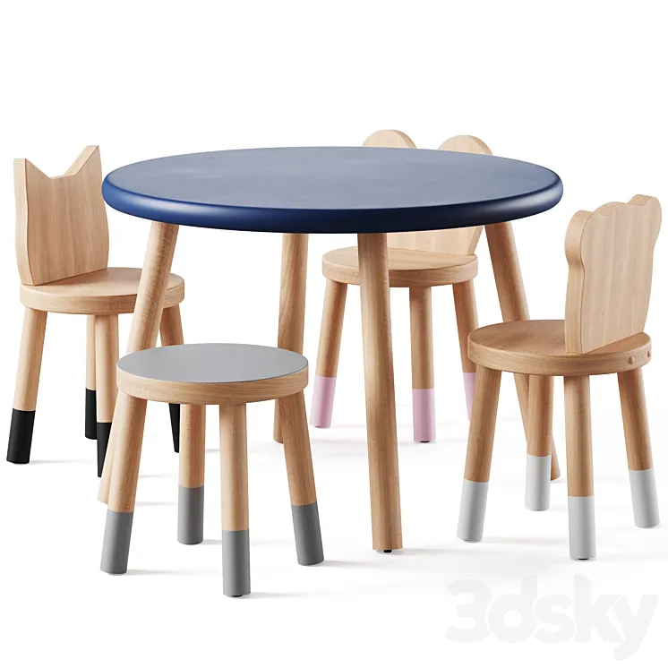 Nico & Yeye Round Kids Table and Chairs by Pottery Barn 3DS Max Model