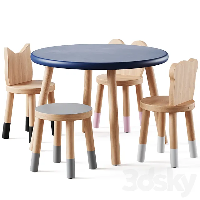 Nico & Yeye Round Kids Table and Chairs by Pottery Barn 3DSMax File