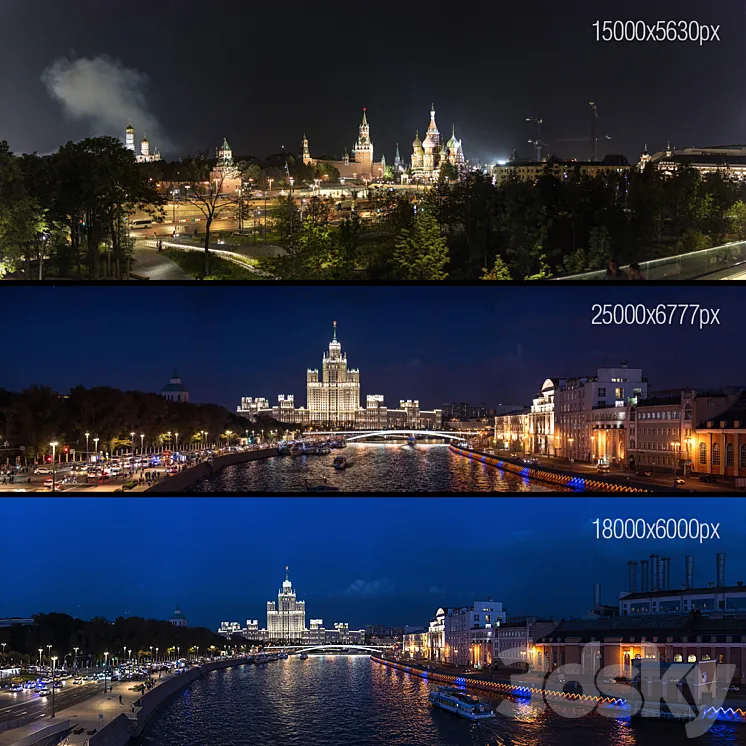 Night view of the Kremlin and the Moscow River 3DS Max